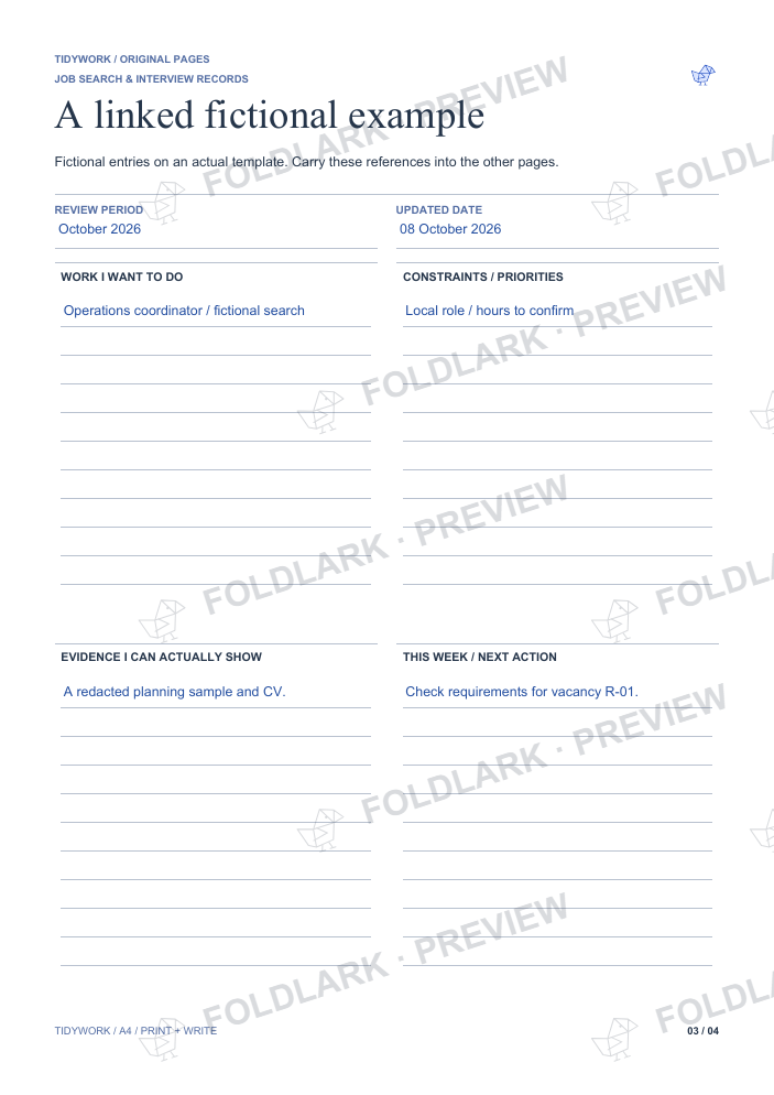 Job Search & Interview Records - fictional filled example