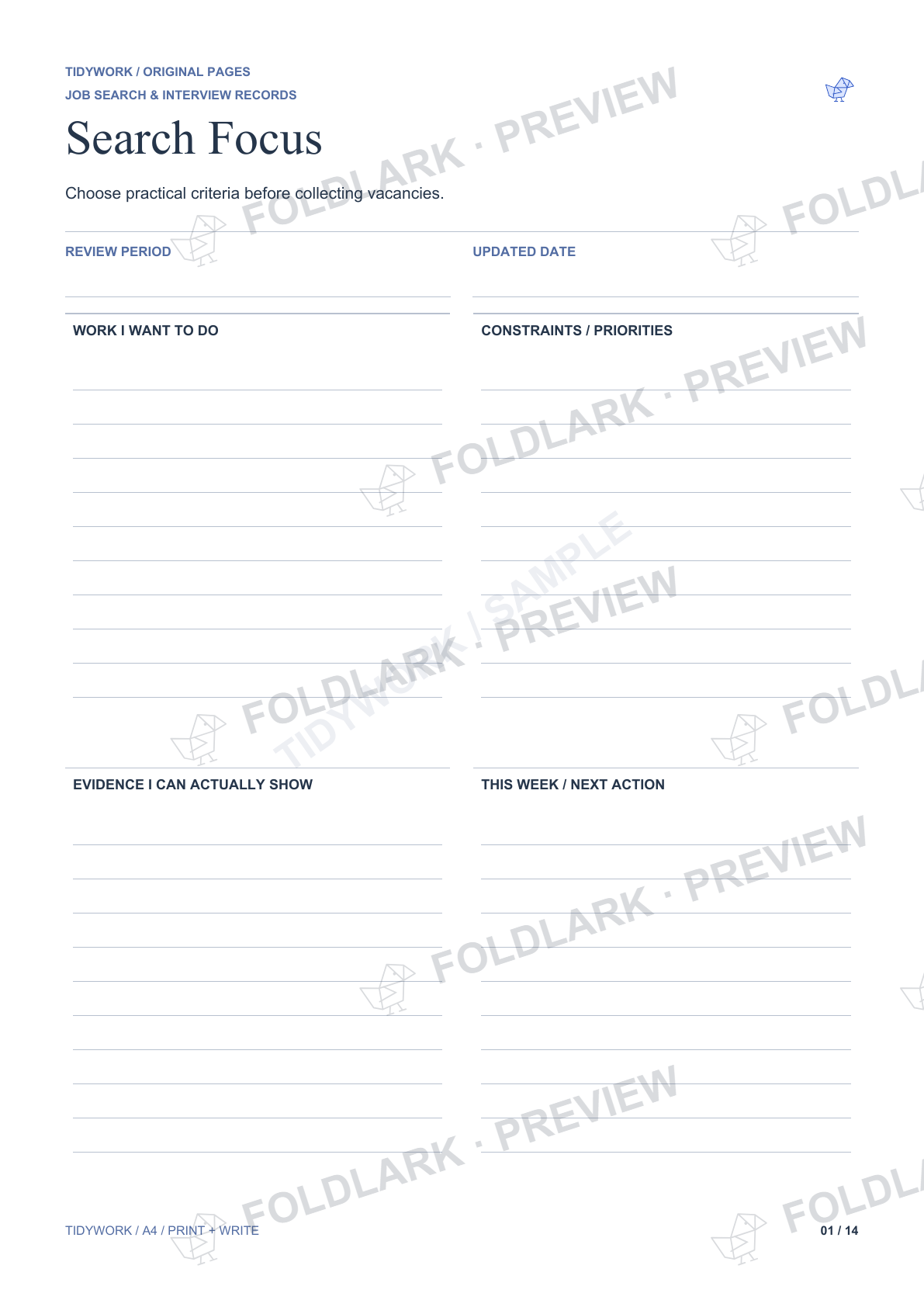Job Search & Interview Records: actual marked preview