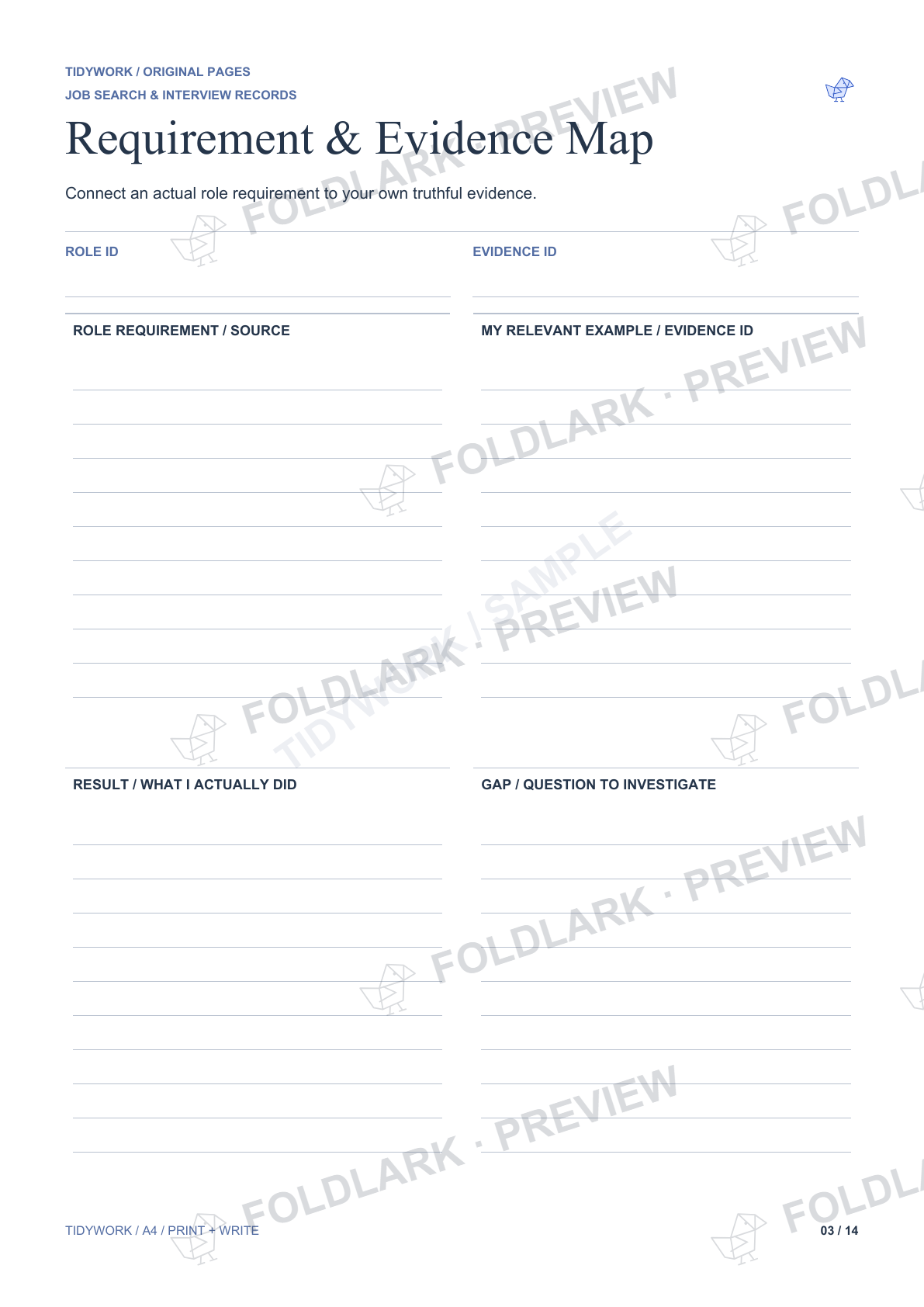 Requirement & Evidence Map: actual marked preview