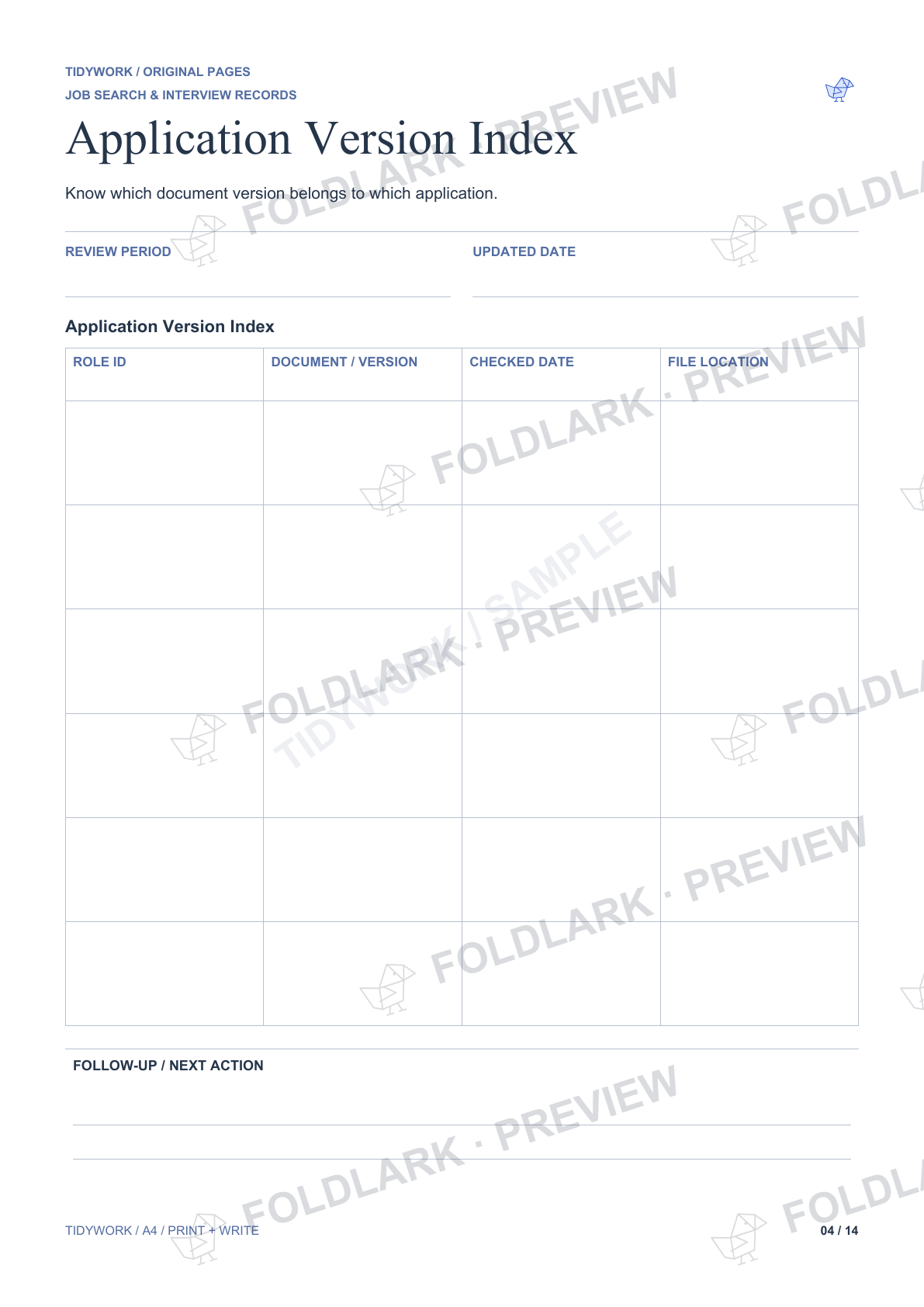 Application Version Index: actual marked preview
