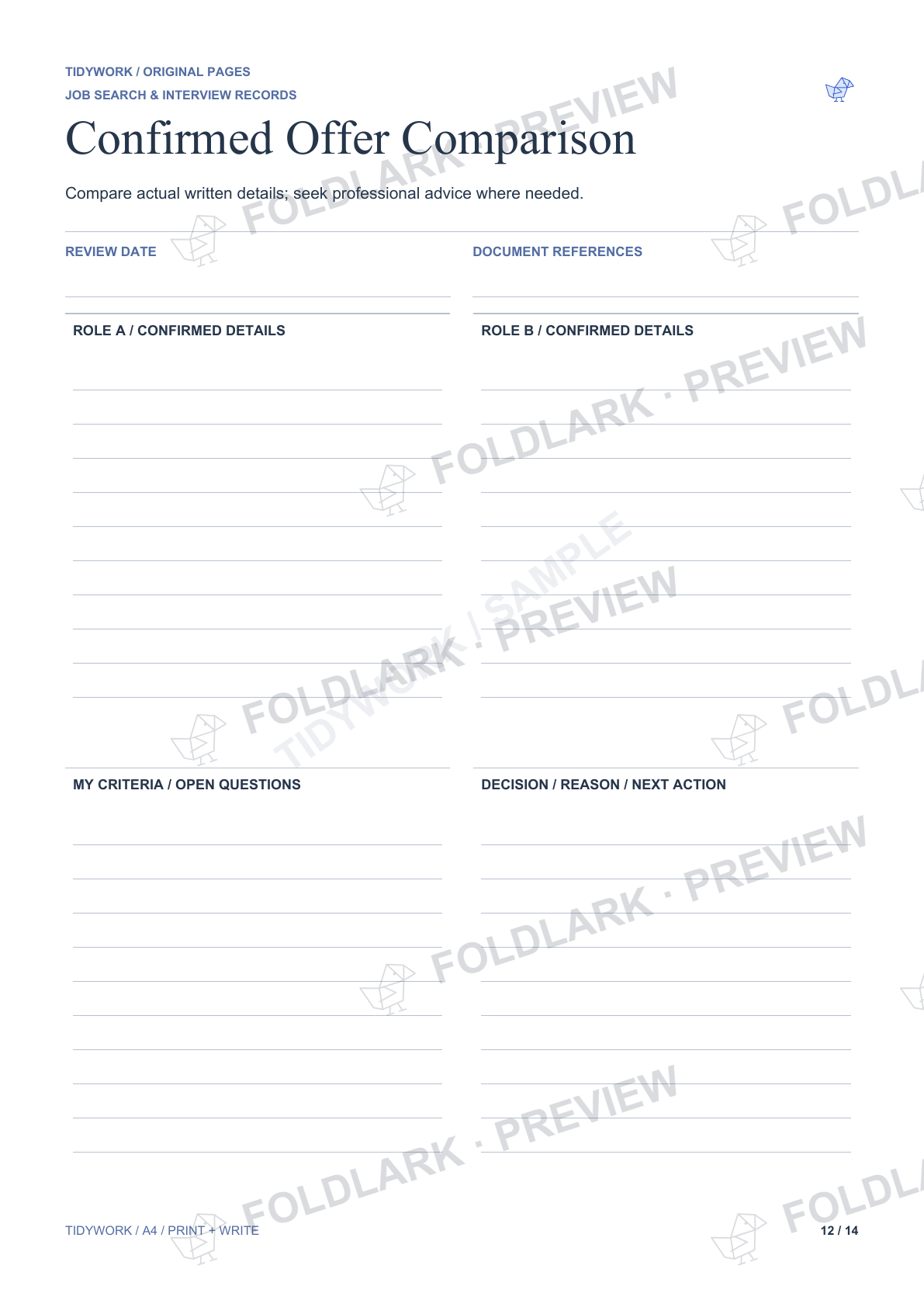 Confirmed Offer Comparison: actual marked preview