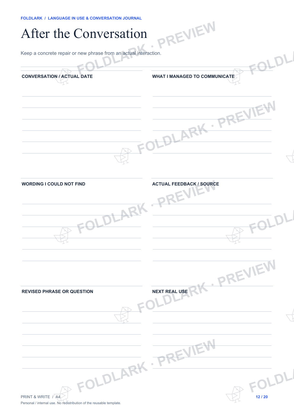 Actual After the Conversation template, empty protected preview.