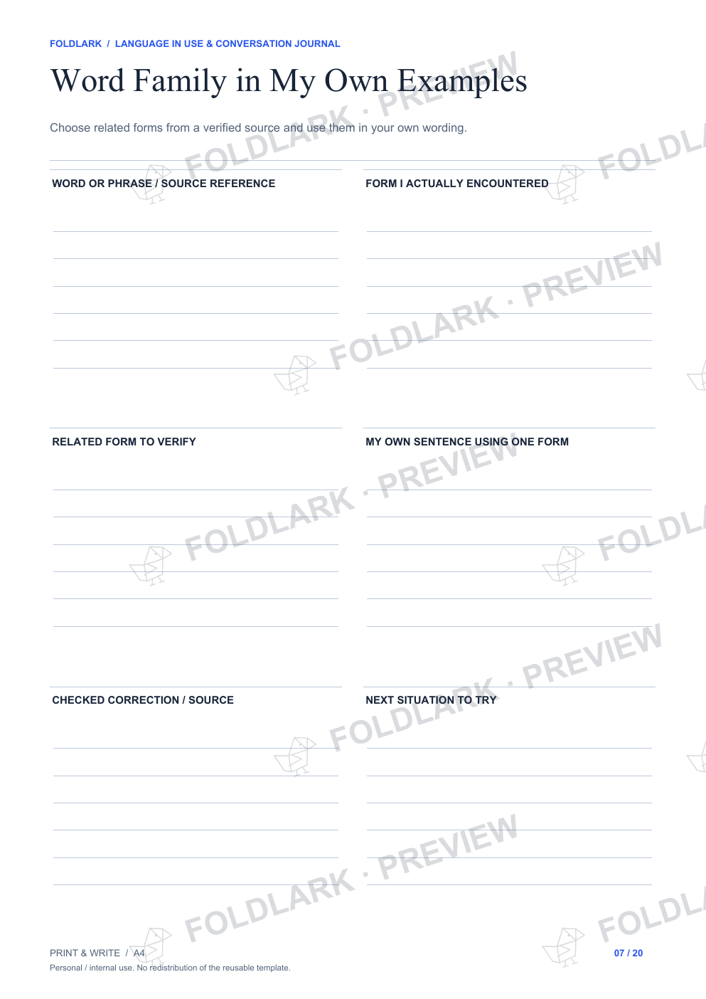 Word Family in My Own Examples: actual marked preview