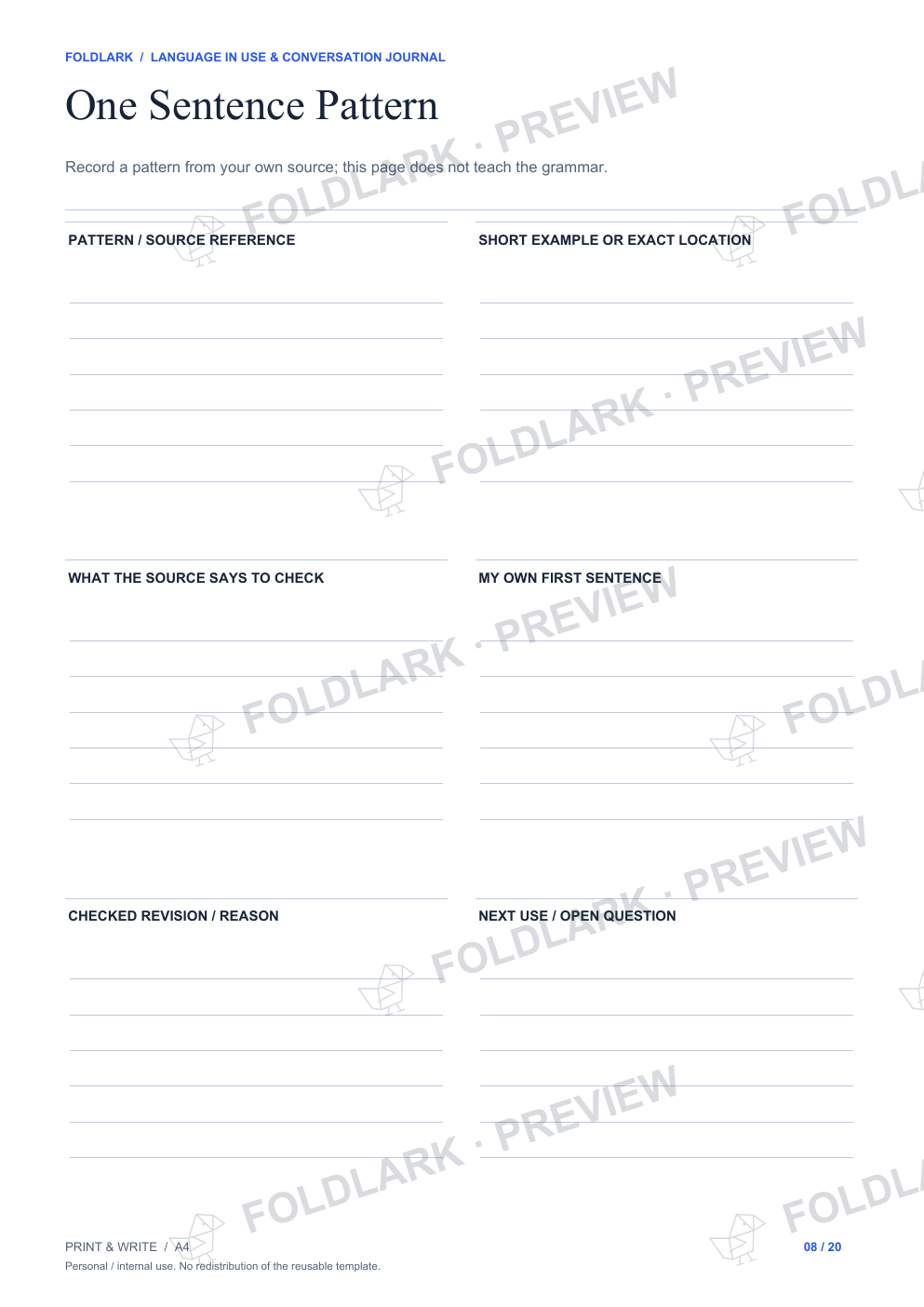 One Sentence Pattern: actual marked preview
