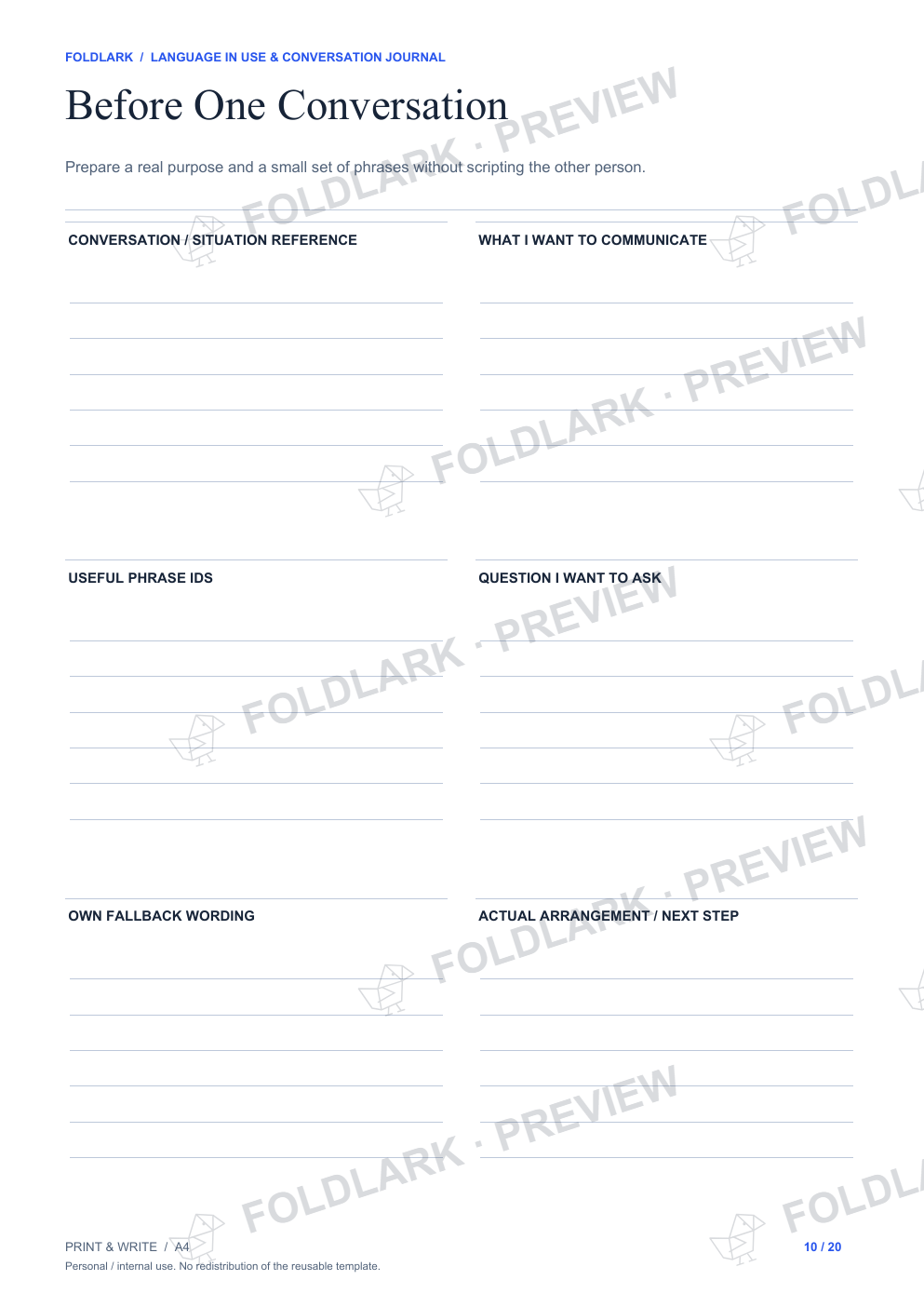 Before One Conversation: actual marked preview