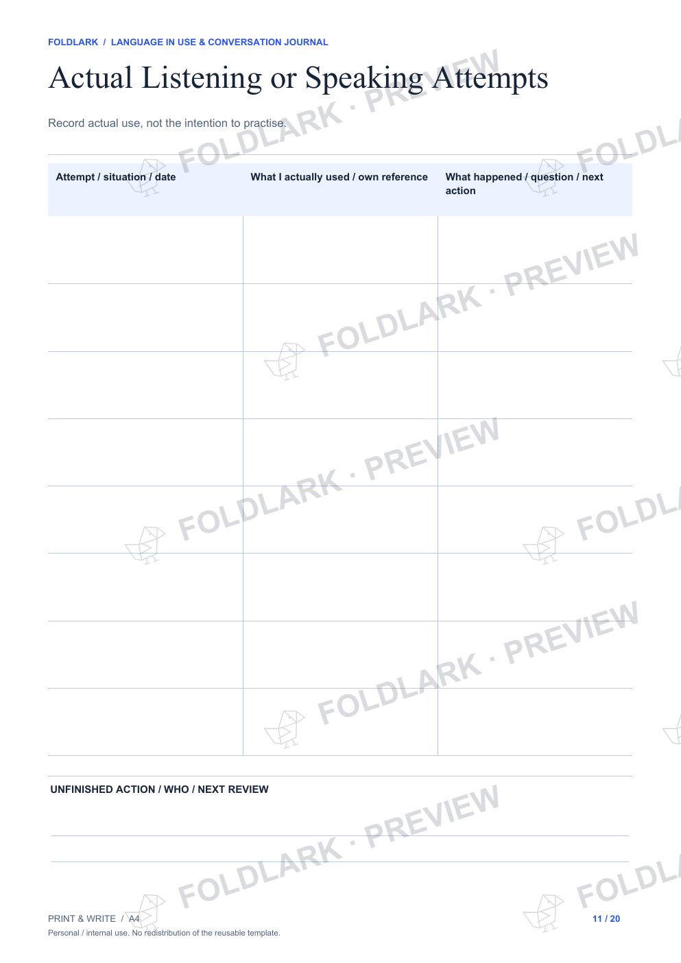 Actual Listening or Speaking Attempts: actual marked preview