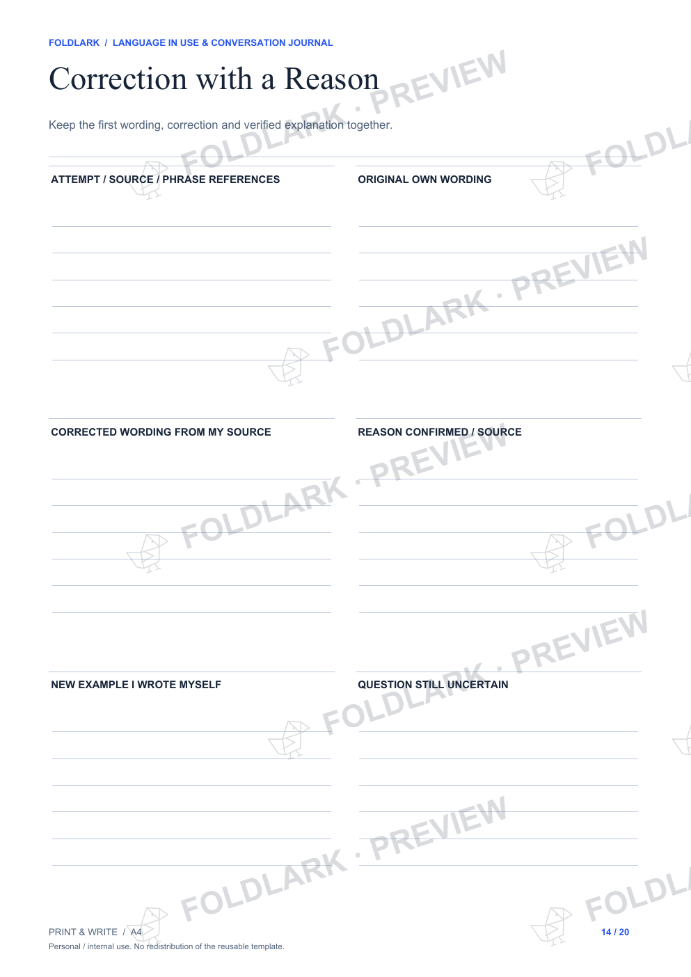 Correction with a Reason: actual marked preview