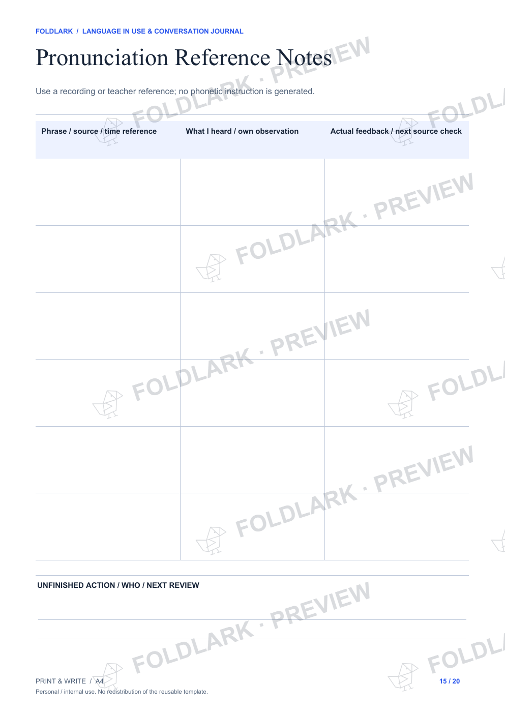 Pronunciation Reference Notes: actual marked preview