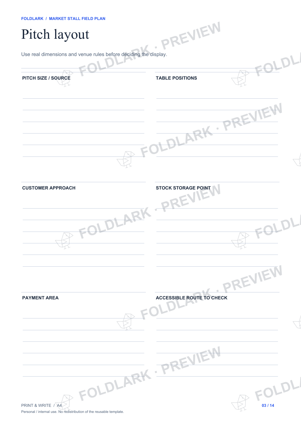 Pitch layout: actual marked preview