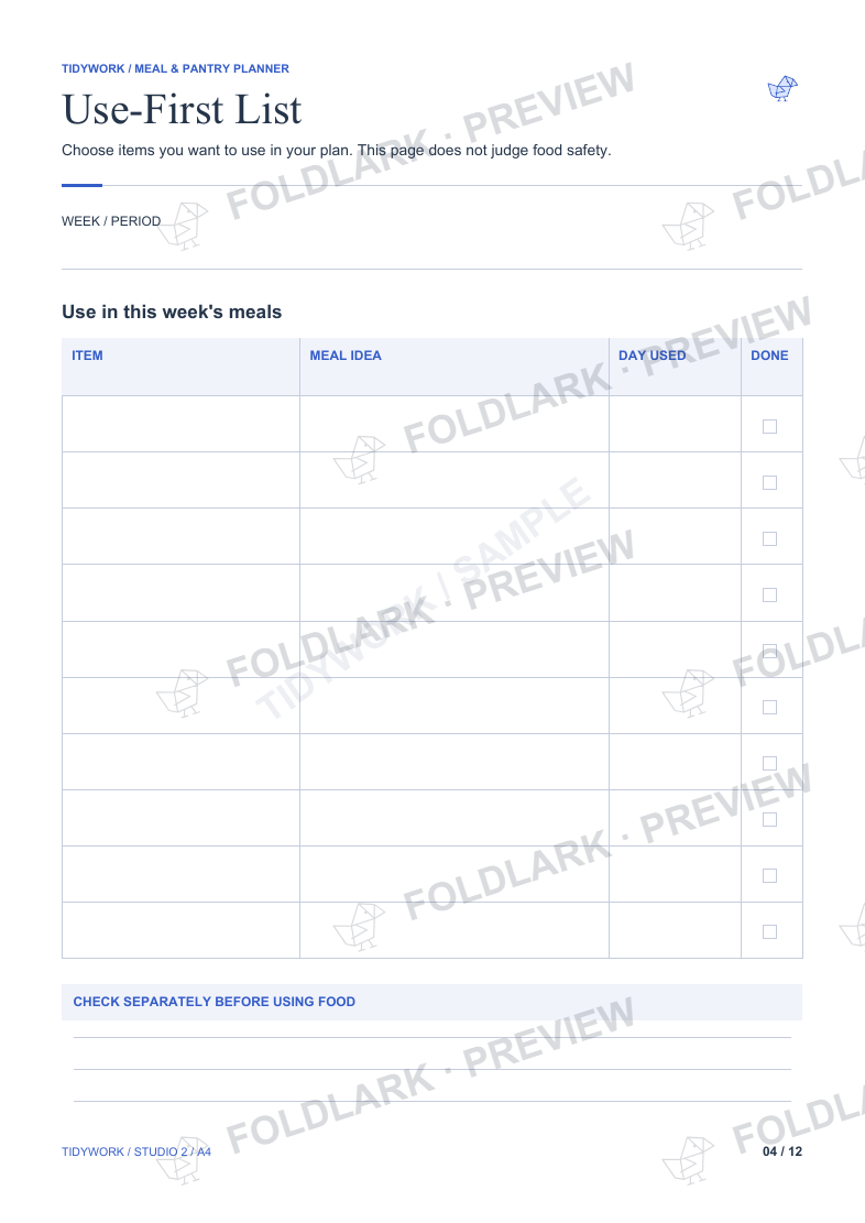 Use-First List: actual marked preview