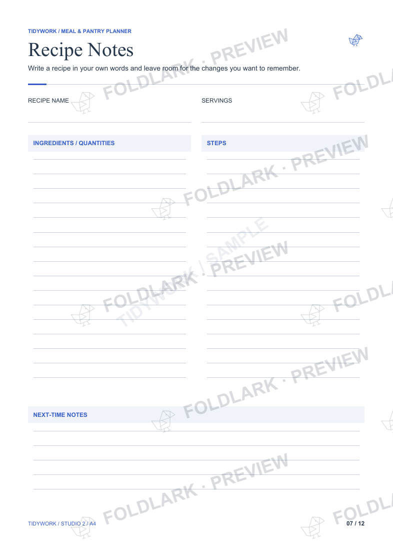 Recipe Notes: actual marked preview