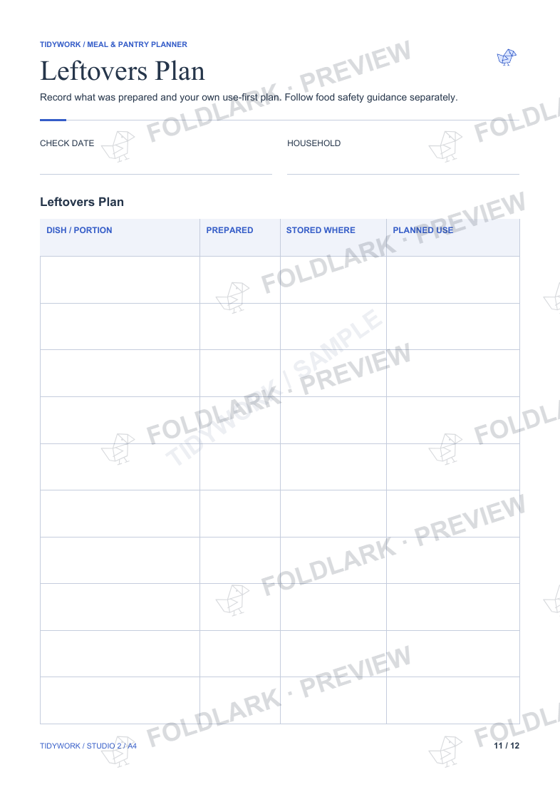 Leftovers Plan: actual marked preview