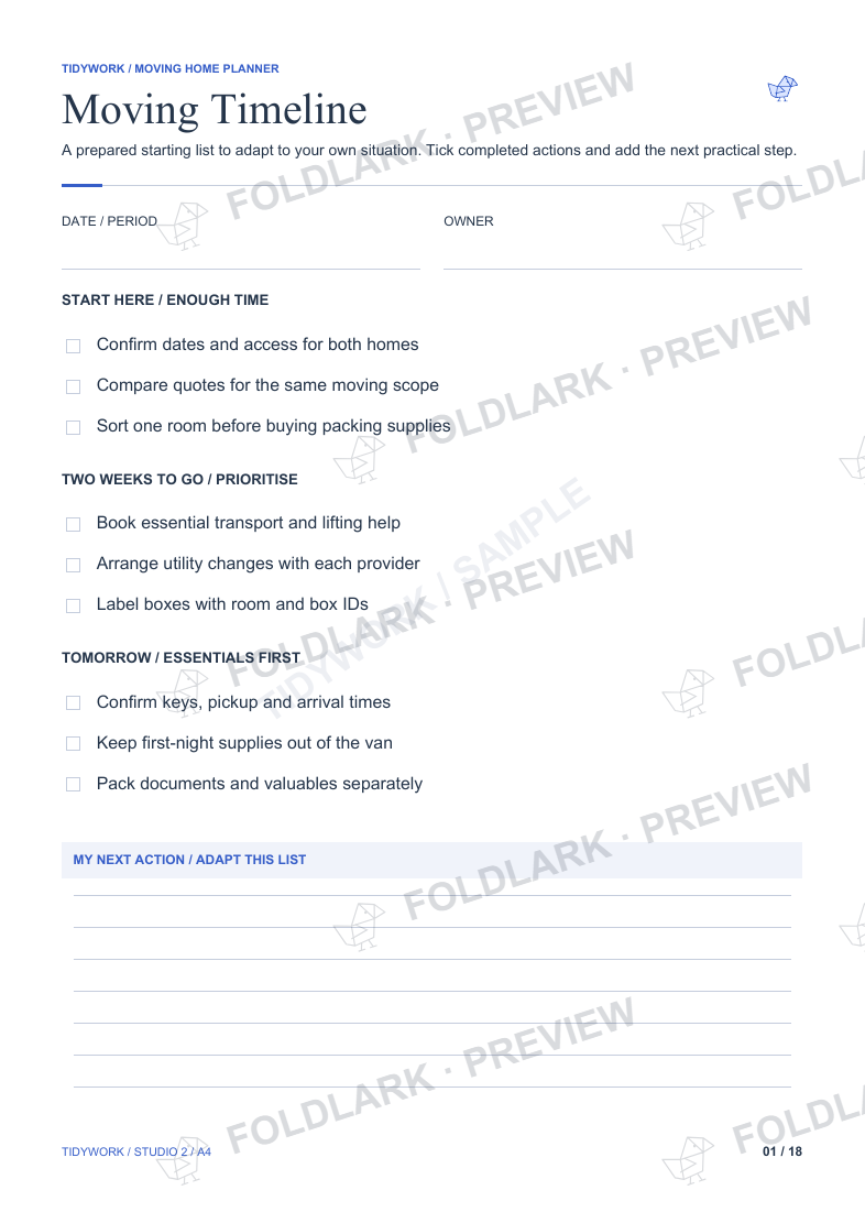 Moving Home Planner: actual marked preview