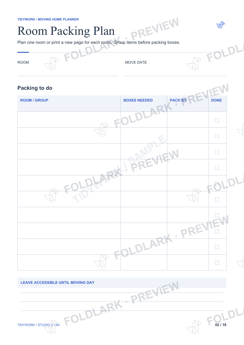 Room Packing Plan: actual marked preview