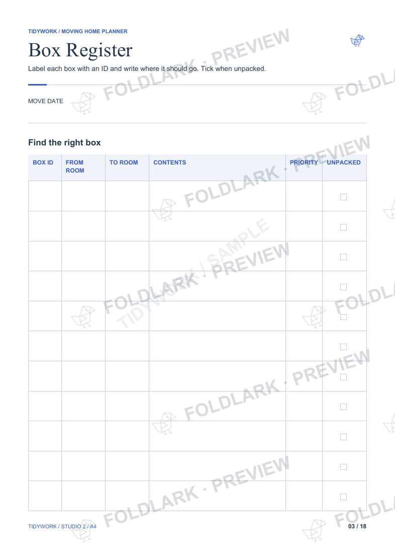Box Register: actual marked preview
