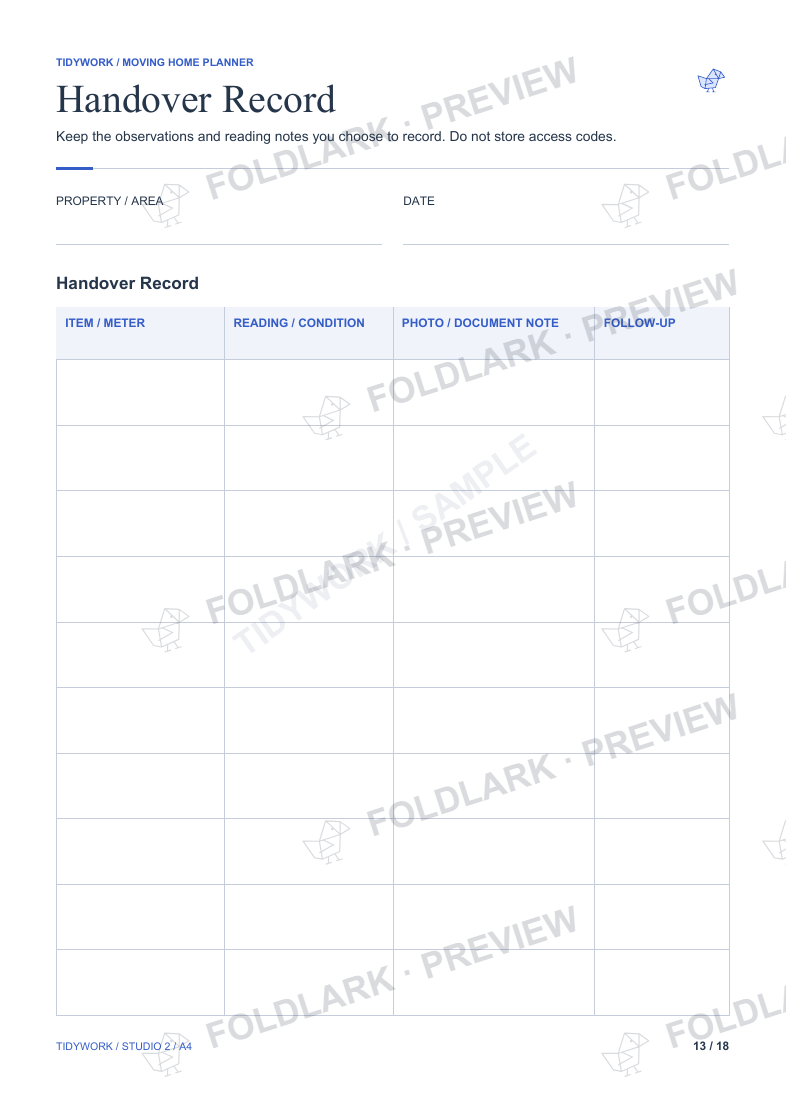 Handover Record: actual marked preview