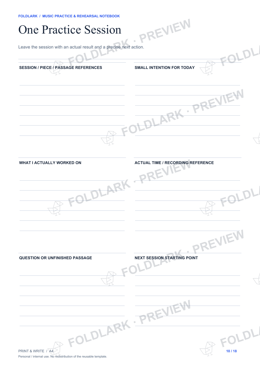 One Practice Session: actual marked preview