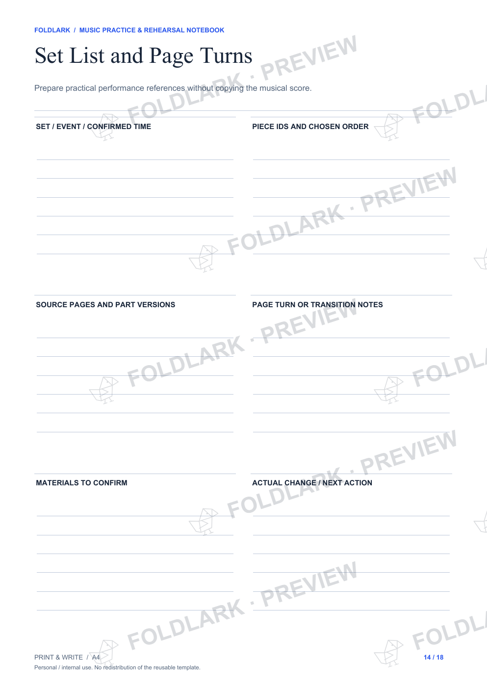 Set List and Page Turns: actual marked preview