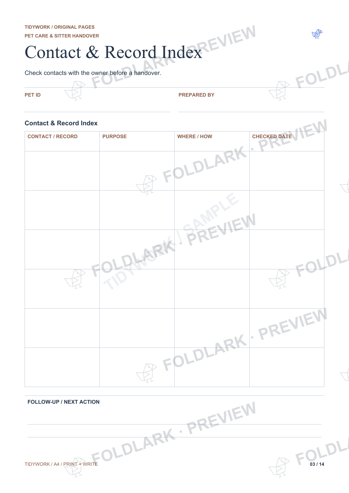 Contact & Record Index: actual marked preview
