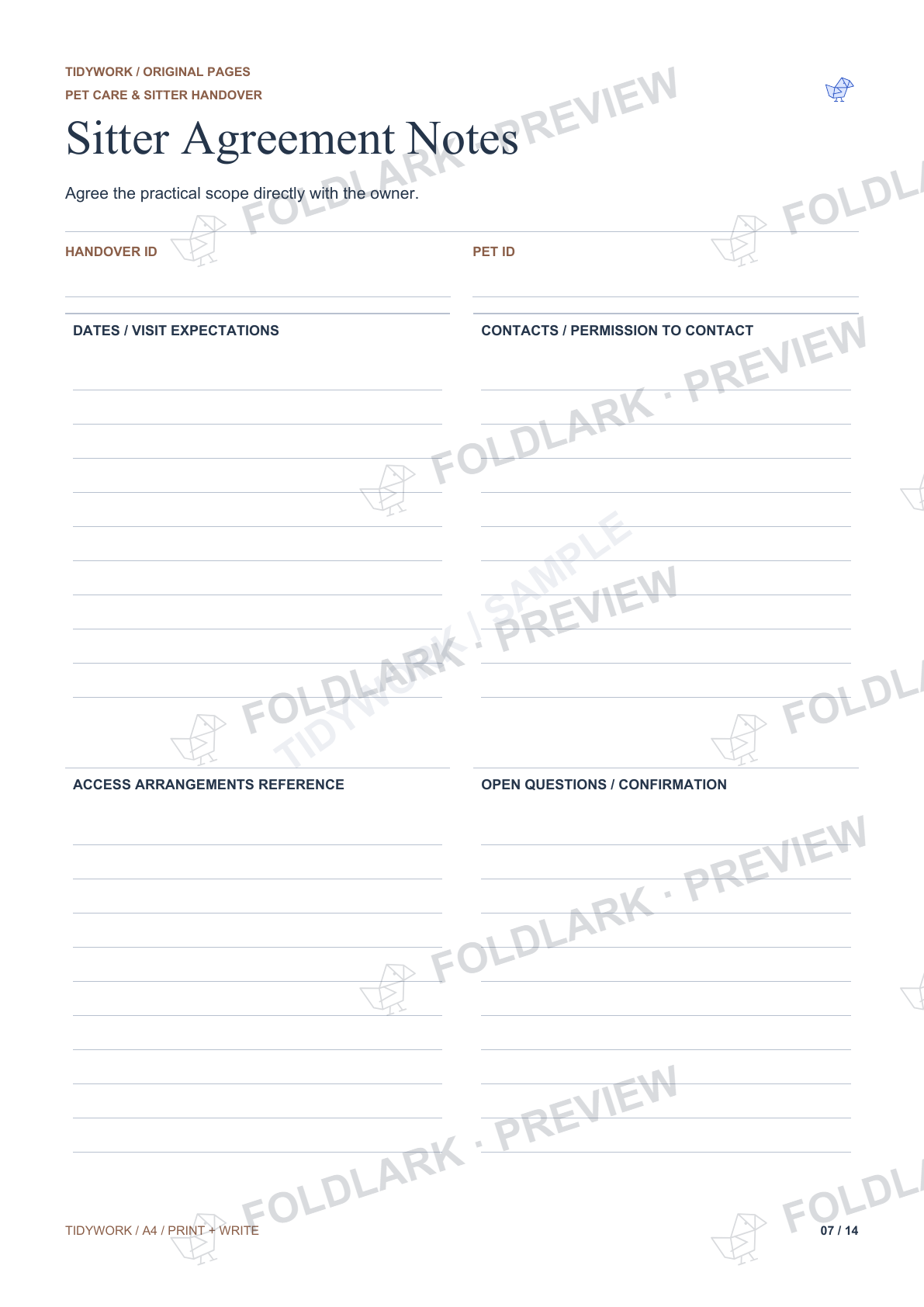 Sitter Agreement Notes: actual marked preview