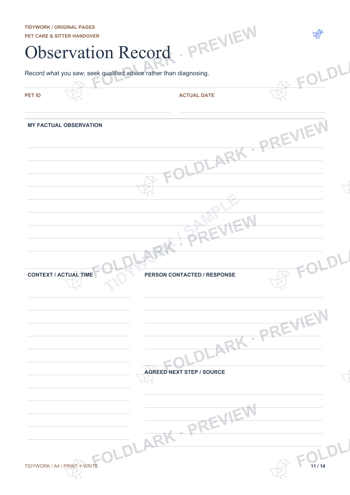 Observation Record: actual marked preview