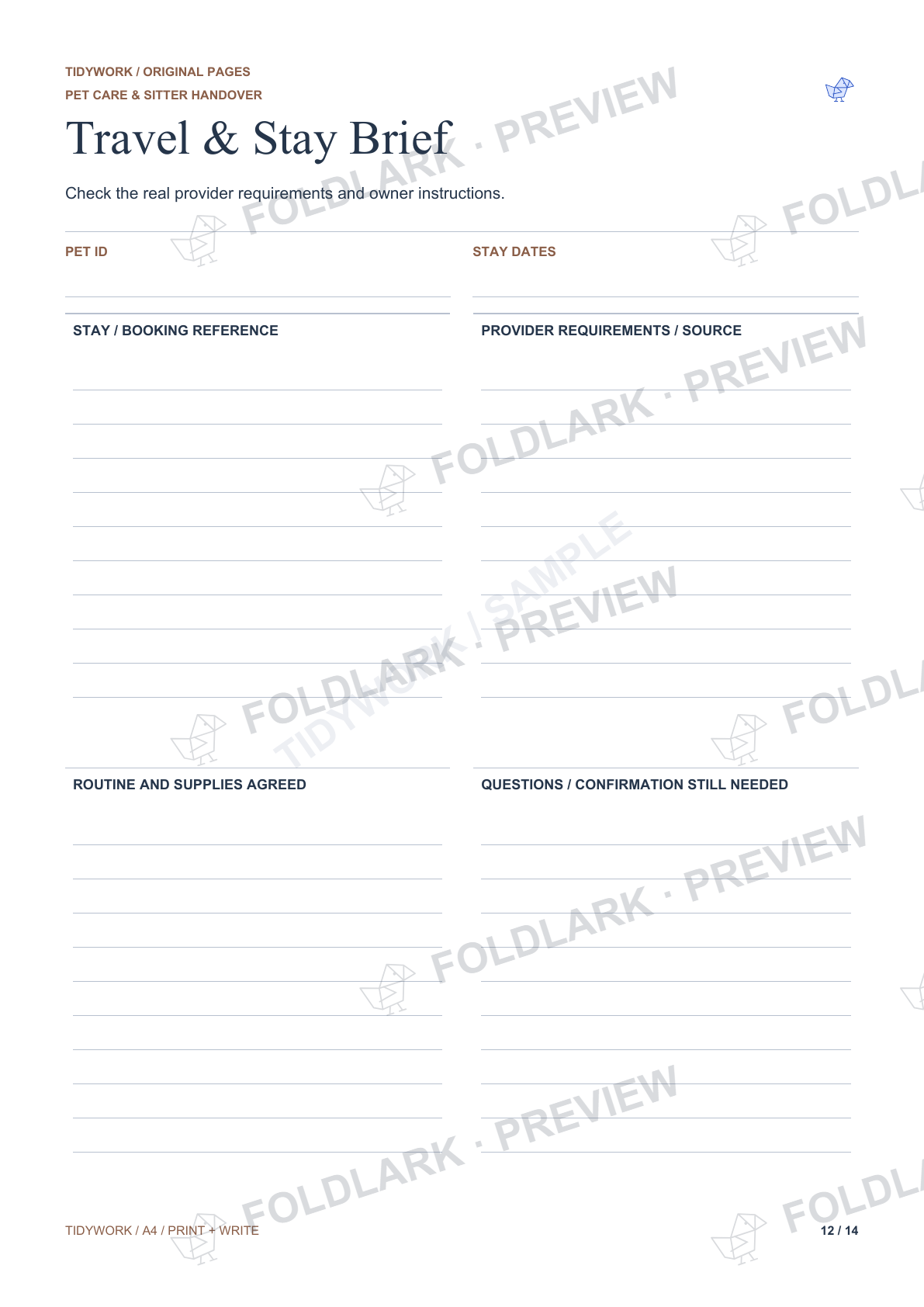 Travel & Stay Brief: actual marked preview