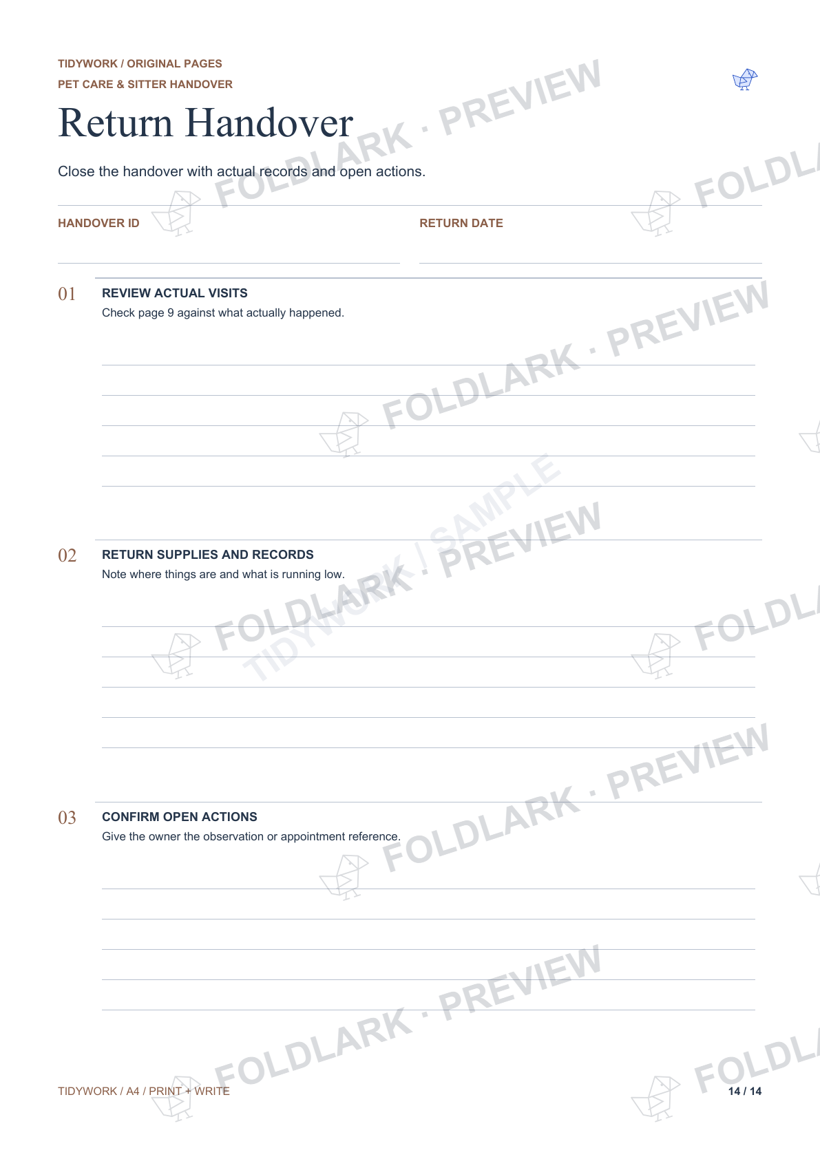 Return Handover: actual marked preview