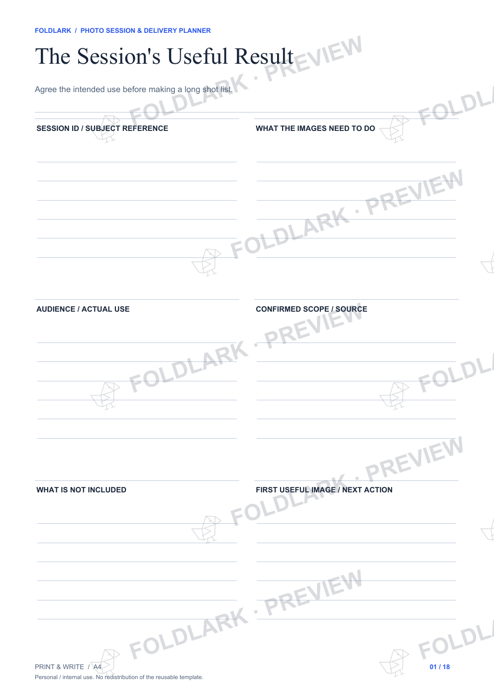 Actual The Session's Useful Result template, empty protected preview.
