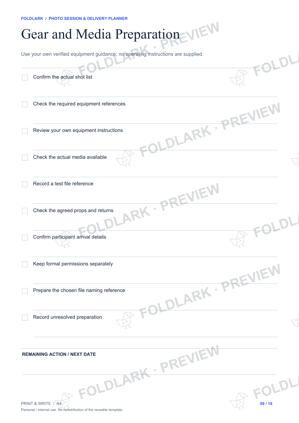 Gear and Media Preparation: actual marked preview