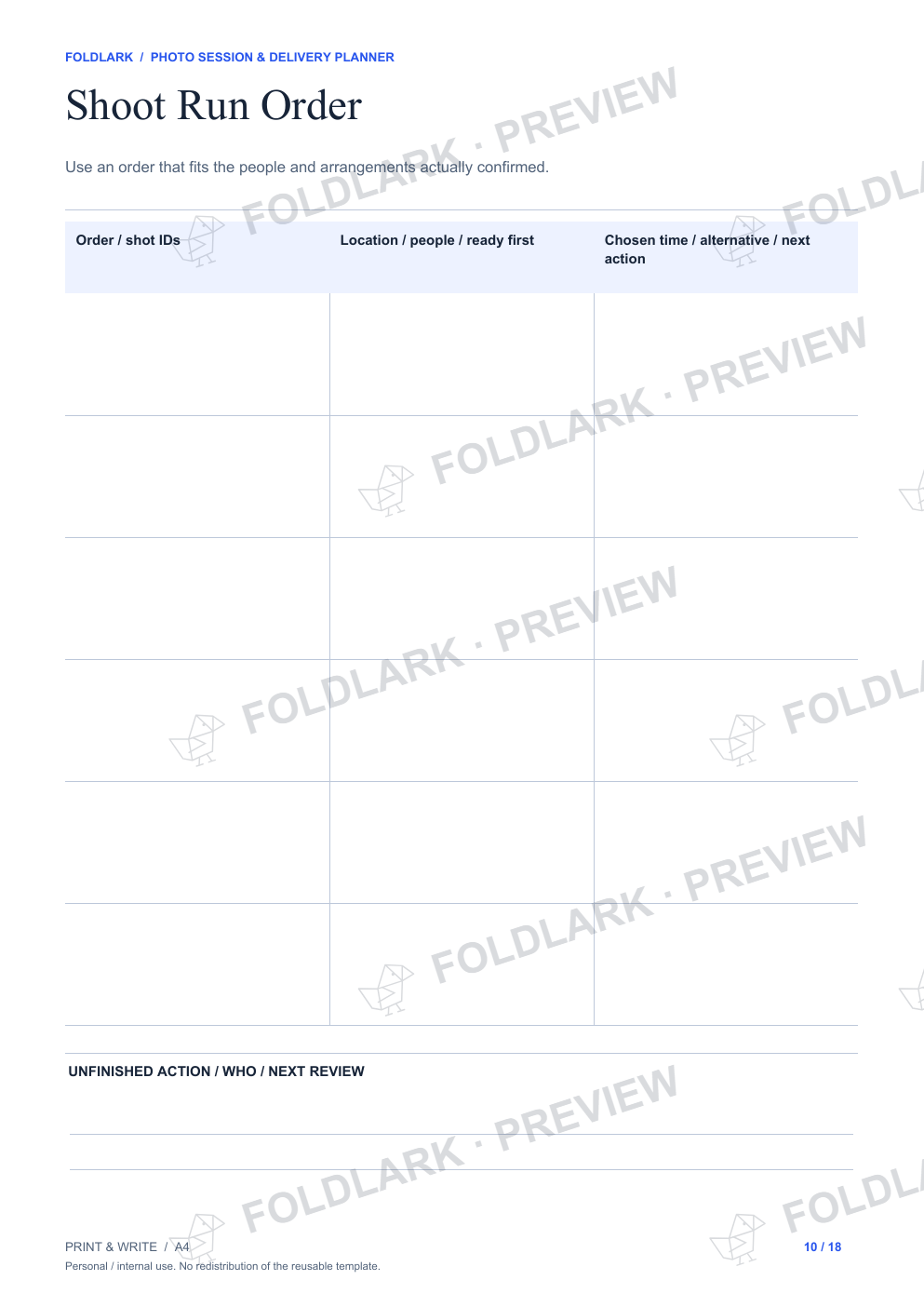 Shoot Run Order: actual marked preview
