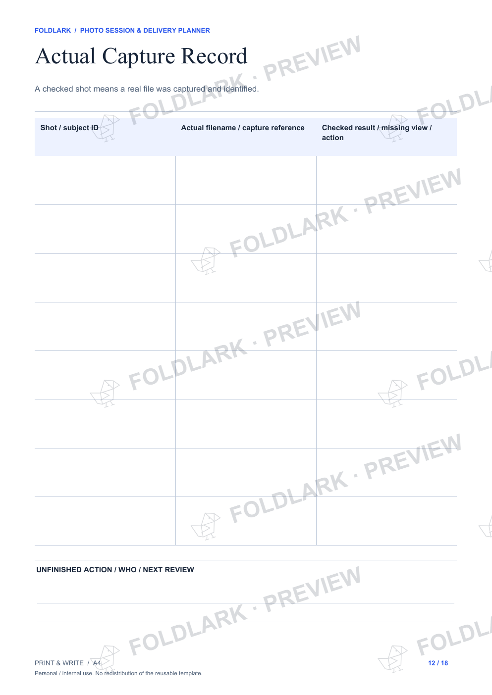 Actual Capture Record: actual marked preview