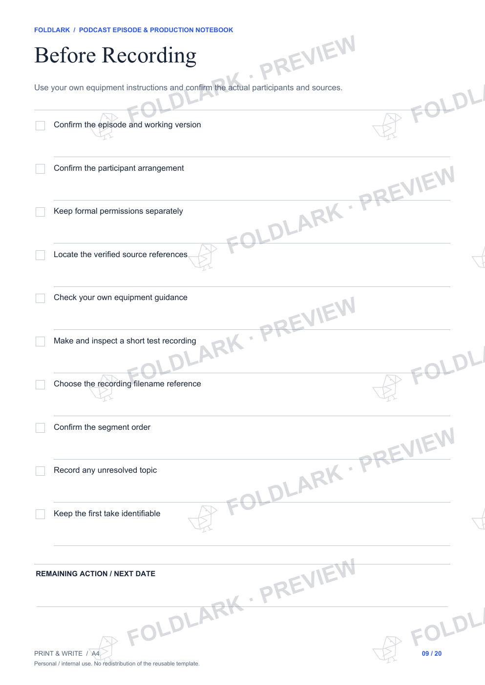 Before Recording: actual marked preview