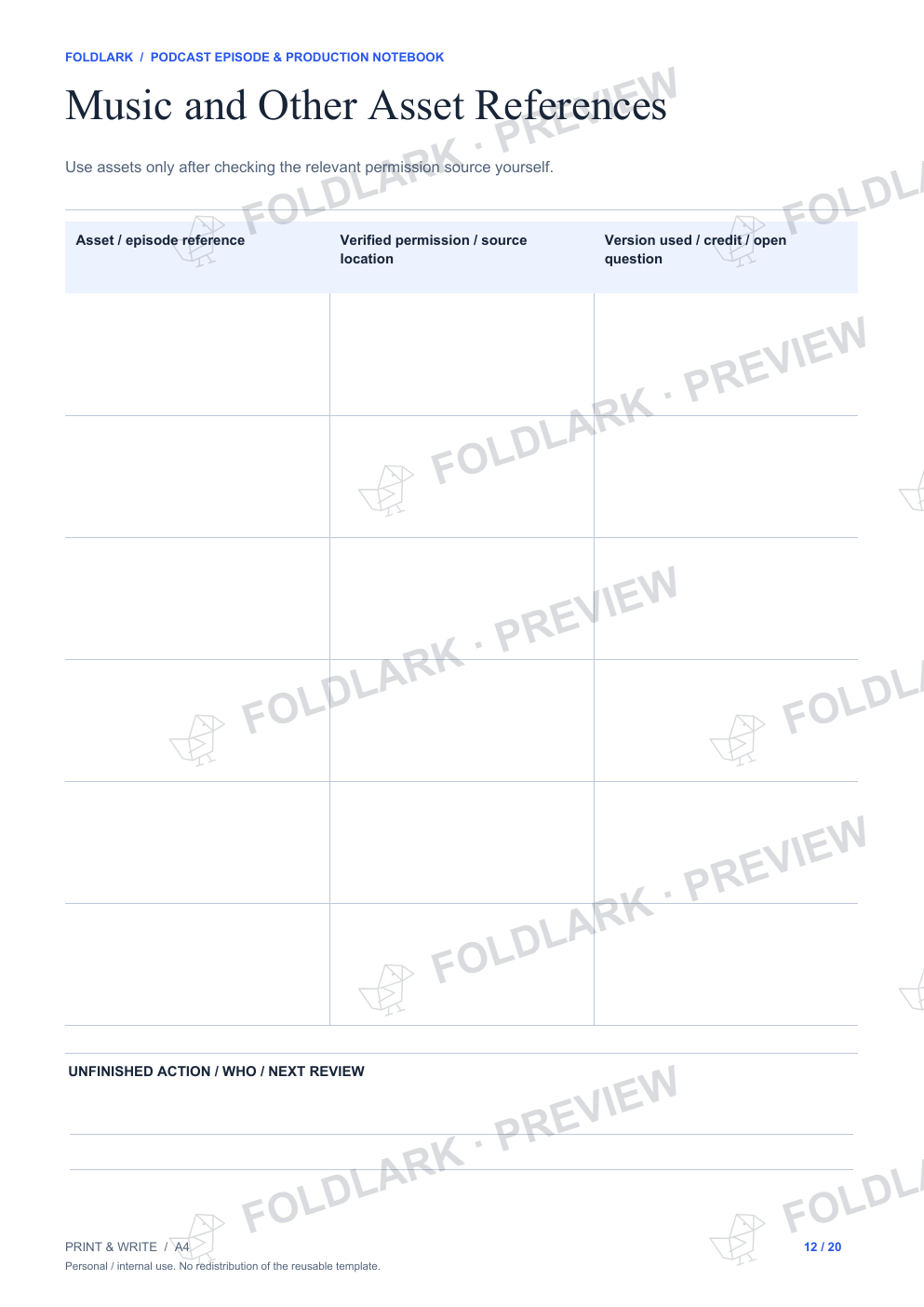 Music and Other Asset References: actual marked preview