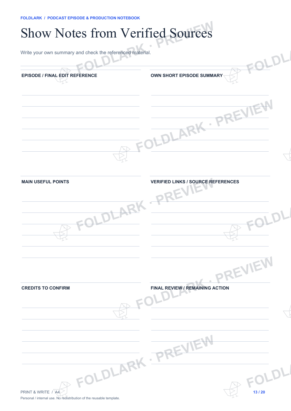 Show Notes from Verified Sources: actual marked preview