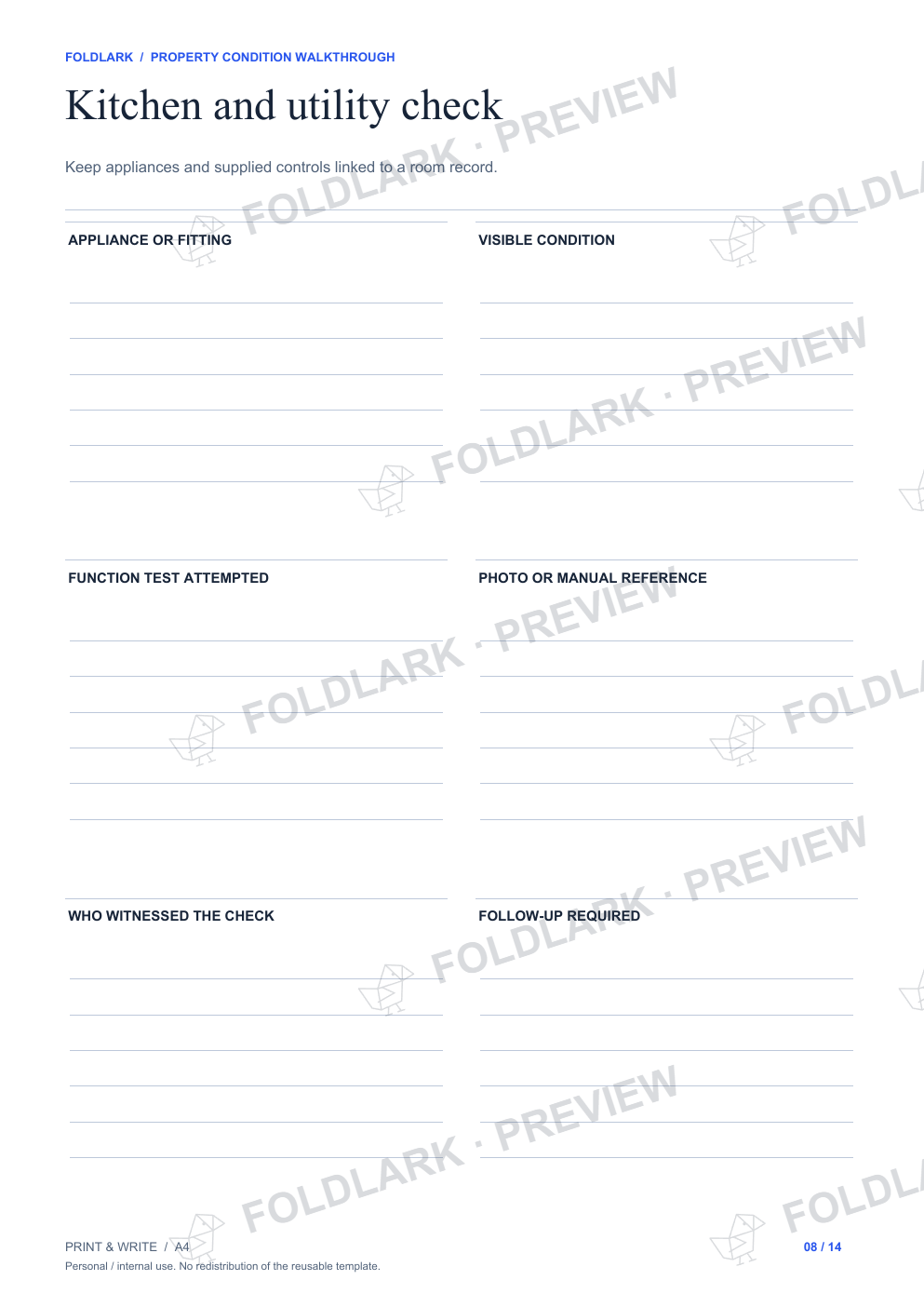 Kitchen and utility check: actual marked preview