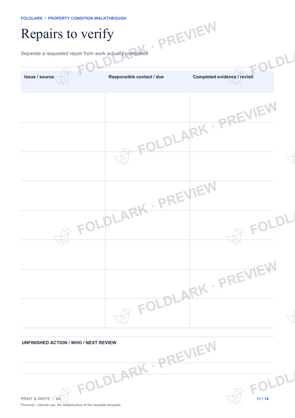 Repairs to verify: actual marked preview