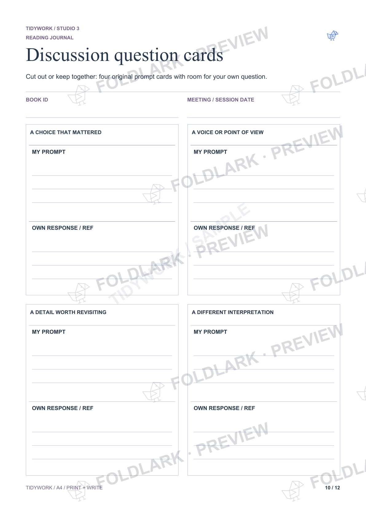 Discussion question cards: actual marked preview