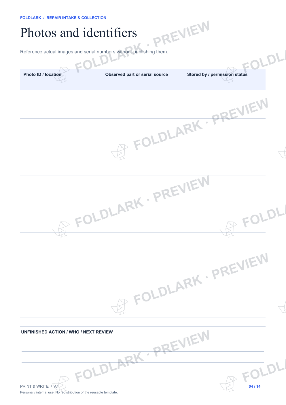 Photos and identifiers: actual marked preview