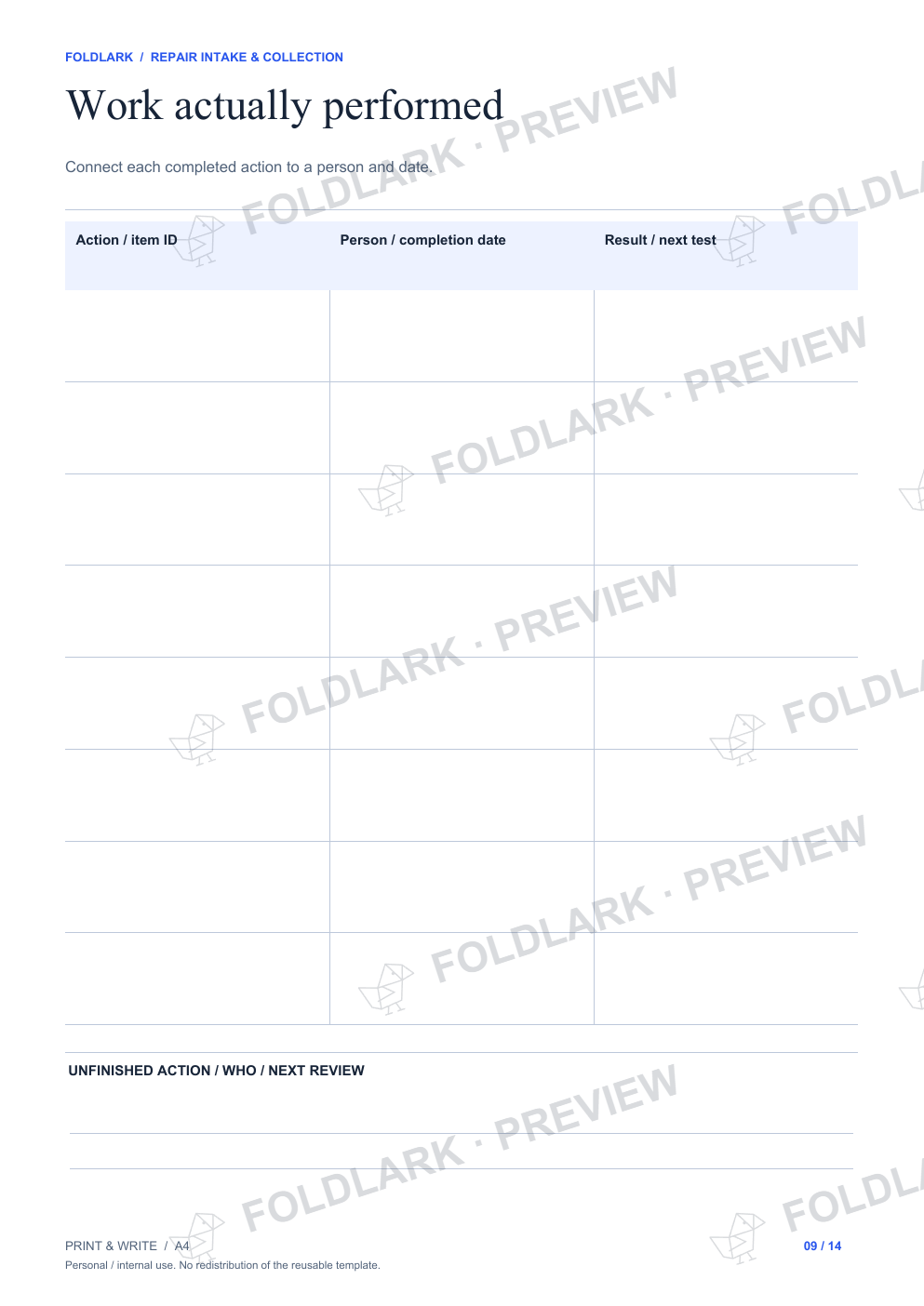 Work actually performed: actual marked preview
