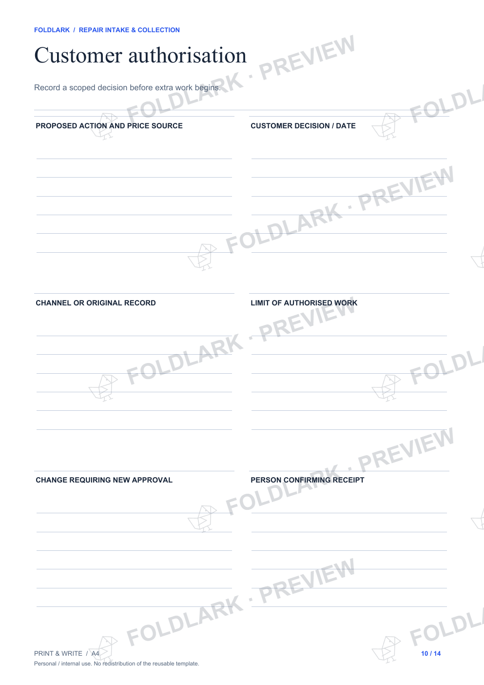 Customer authorisation: actual marked preview