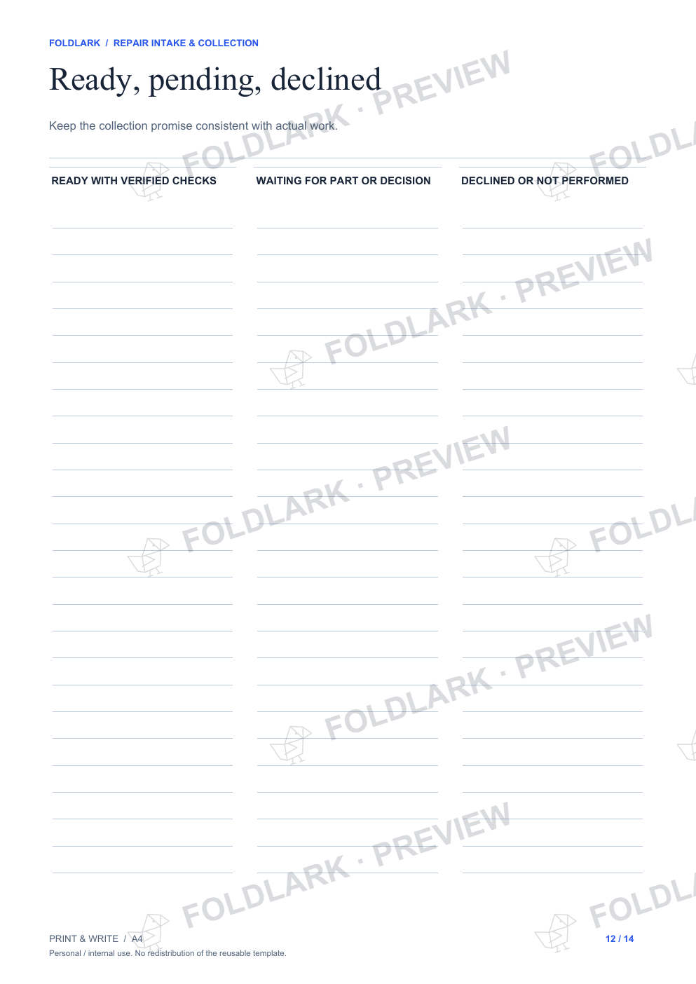Ready, pending, declined: actual marked preview