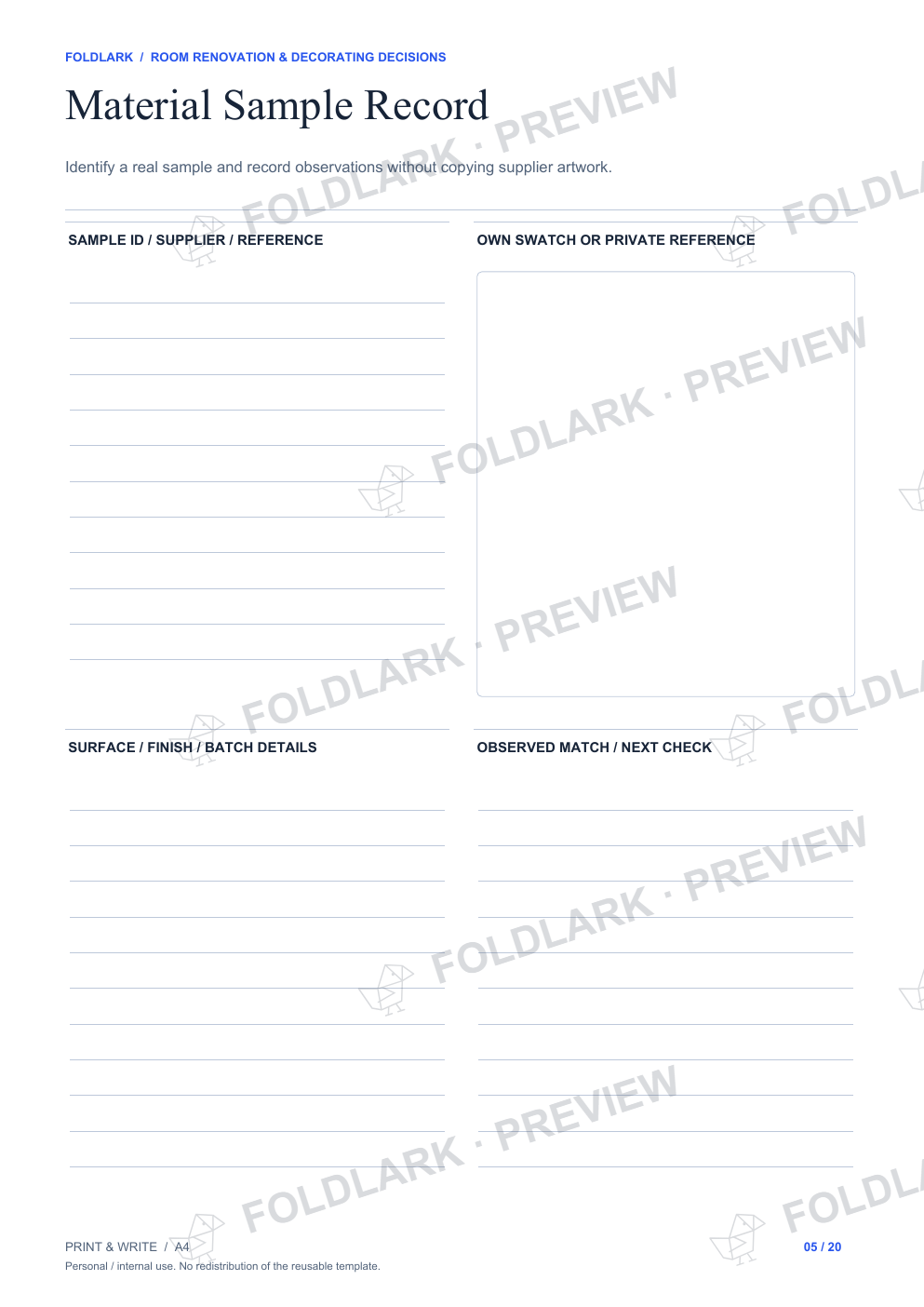 Material Sample Record: actual marked preview