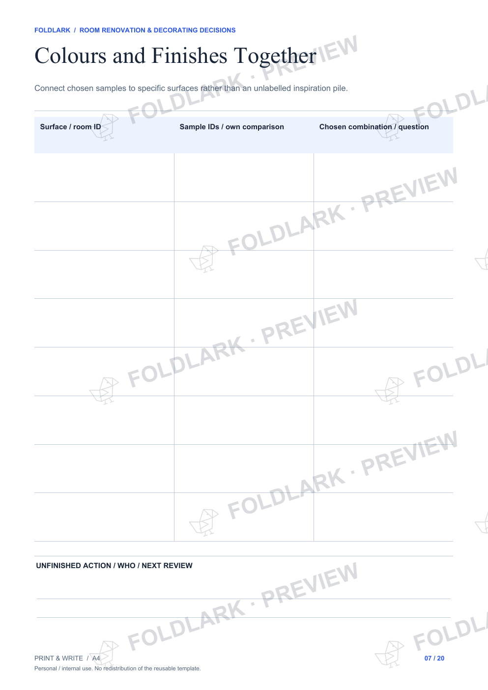Colours and Finishes Together: actual marked preview