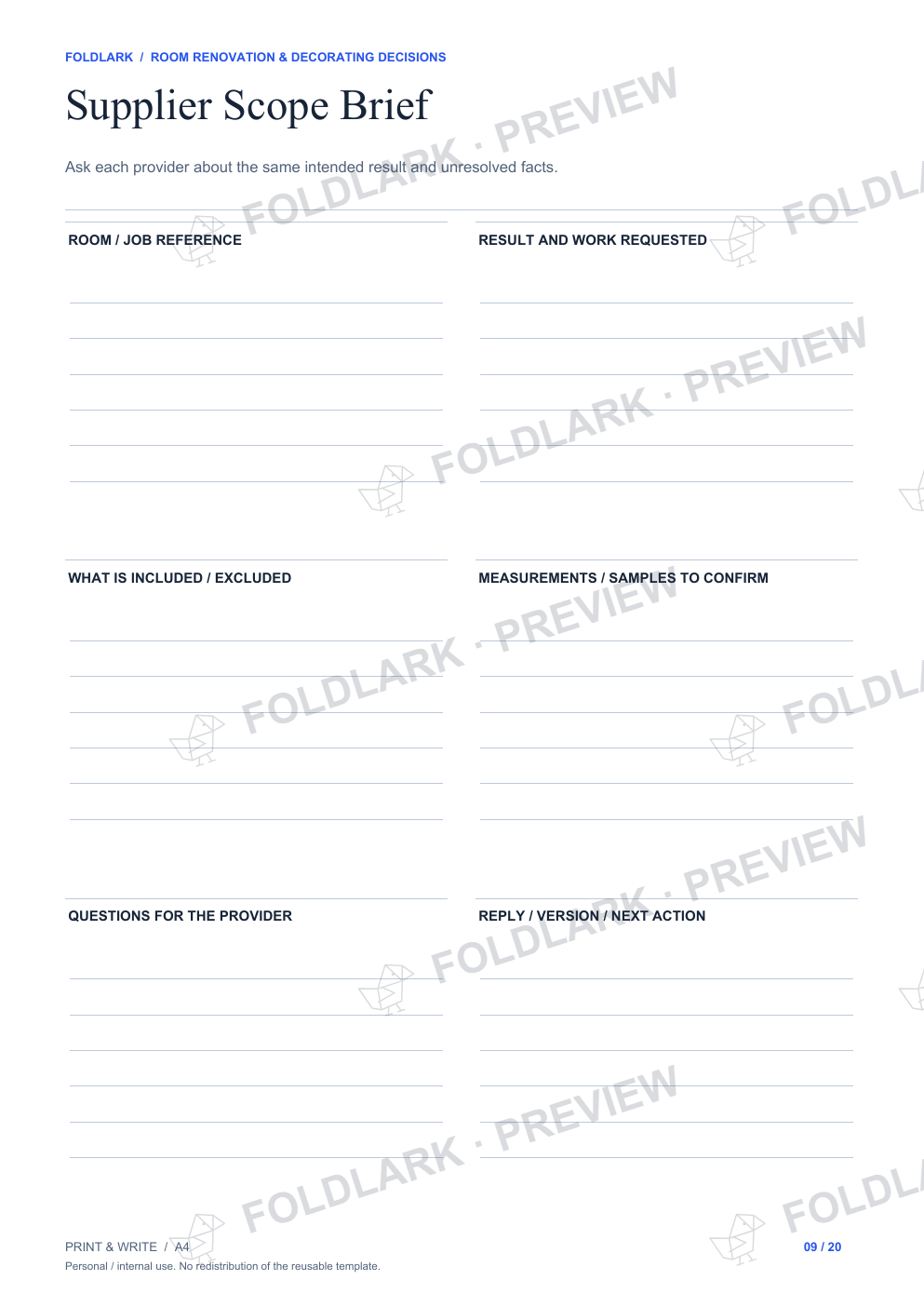 Supplier Scope Brief: actual marked preview