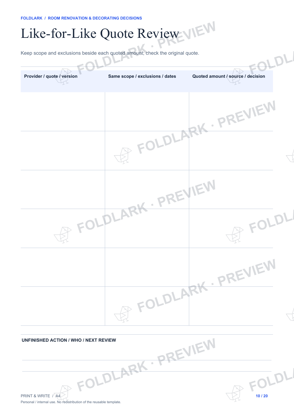 Like-for-Like Quote Review: actual marked preview