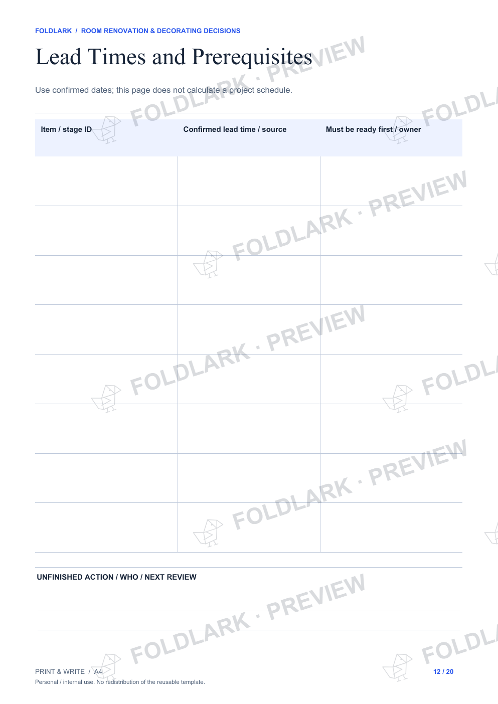 Lead Times and Prerequisites: actual marked preview