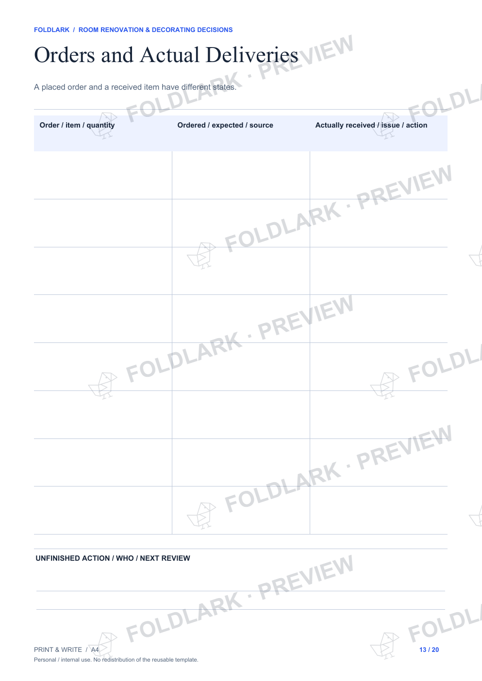 Orders and Actual Deliveries: actual marked preview