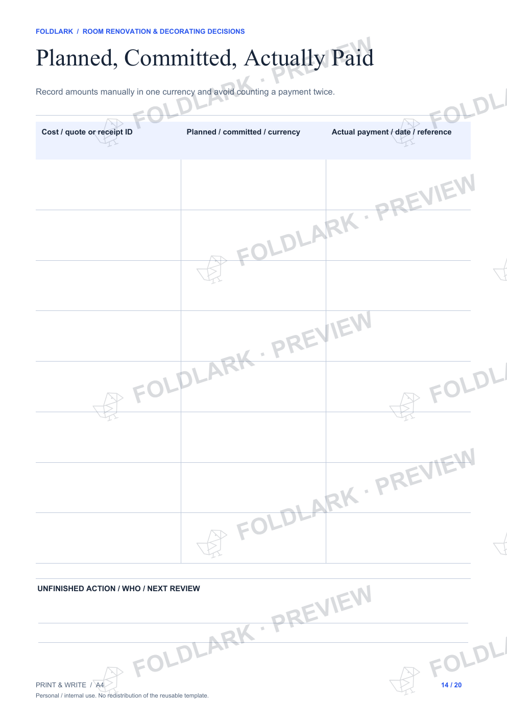 Planned, Committed, Actually Paid: actual marked preview