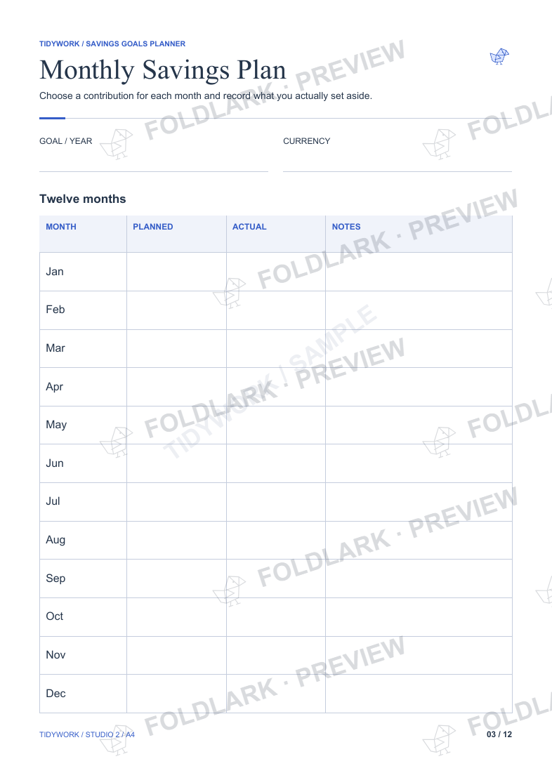 Monthly Savings Plan: actual marked preview