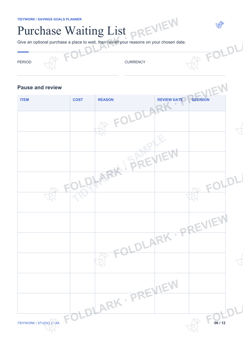Purchase Waiting List: actual marked preview